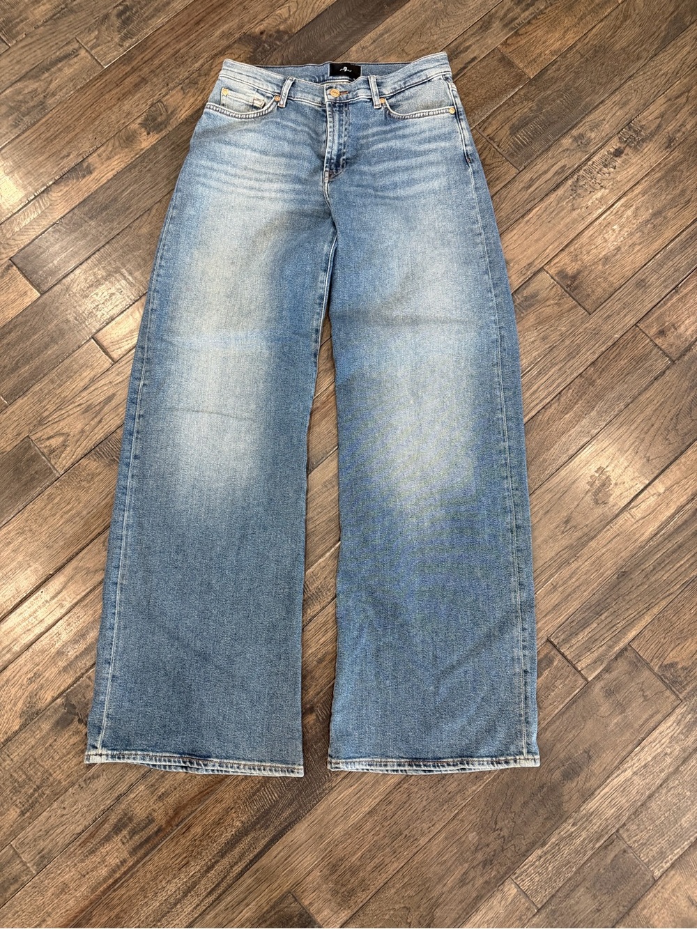 7 For All Mankind Lotta Wide Leg Jeans 29 Sea Level Light Wash High Rise NWOT